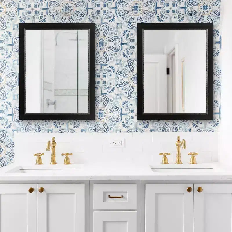 Rectangle Bathroom Wall Mirror with Satin Black Frame, 21.25 x 27.25 in.