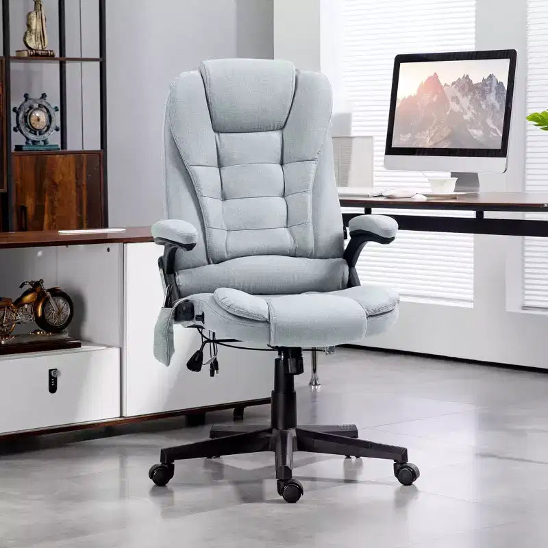 6-Point Vibrating Massage Executive Office Chair with Heat, Reclining Computer Chair with Remote, Gray