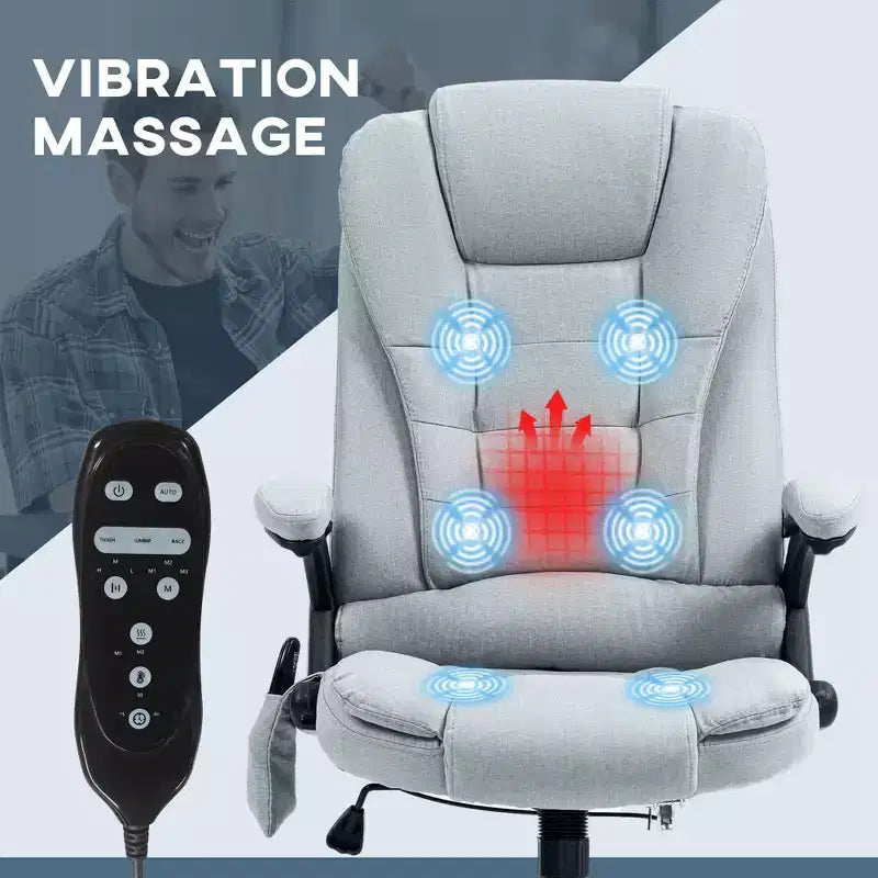 6-Point Vibrating Massage Executive Office Chair with Heat, Reclining Computer Chair with Remote, Gray