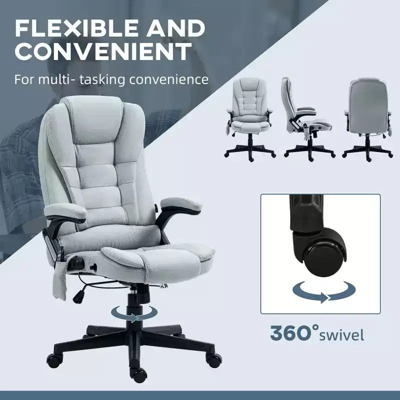 6-Point Vibrating Massage Executive Office Chair with Heat, Reclining Computer Chair with Remote, Gray