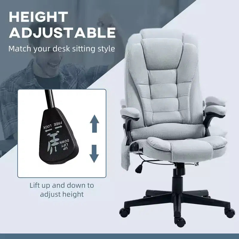 6-Point Vibrating Massage Executive Office Chair with Heat, Reclining Computer Chair with Remote, Gray