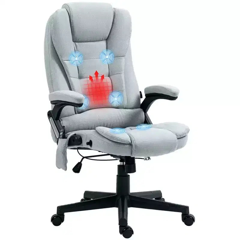 6-Point Vibrating Massage Executive Office Chair with Heat, Reclining Computer Chair with Remote, Gray