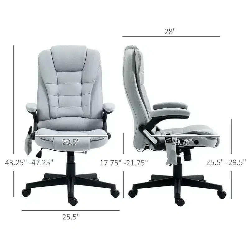 6-Point Vibrating Massage Executive Office Chair with Heat, Reclining Computer Chair with Remote, Gray