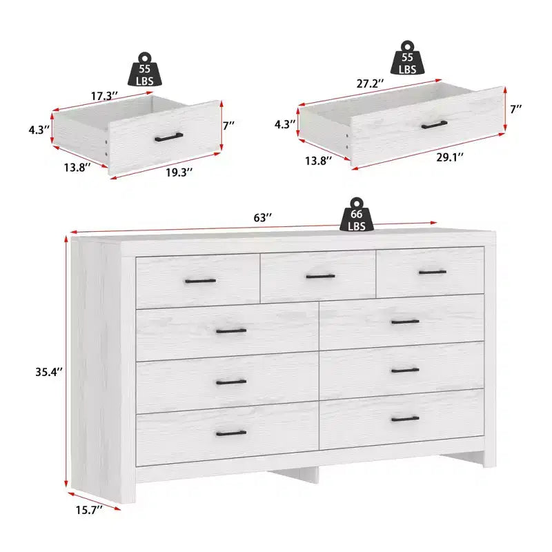 Rustic 9-Drawer Chest Dresser with Organizer Compartments