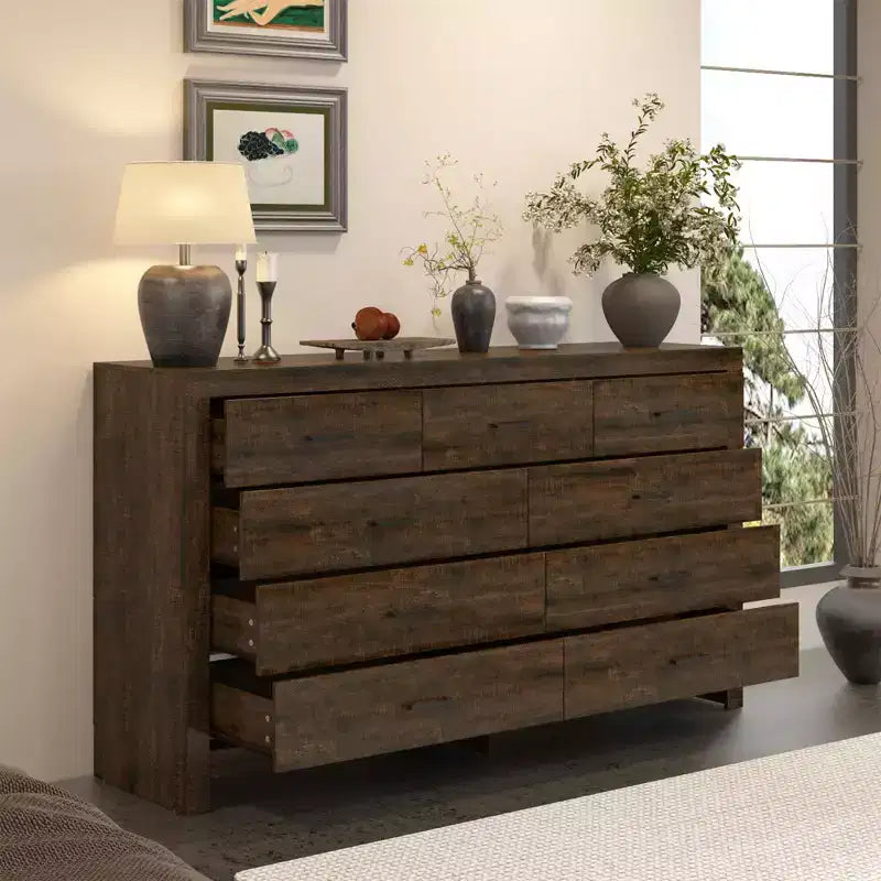 Rustic 9-Drawer Chest Dresser with Organizer Compartments