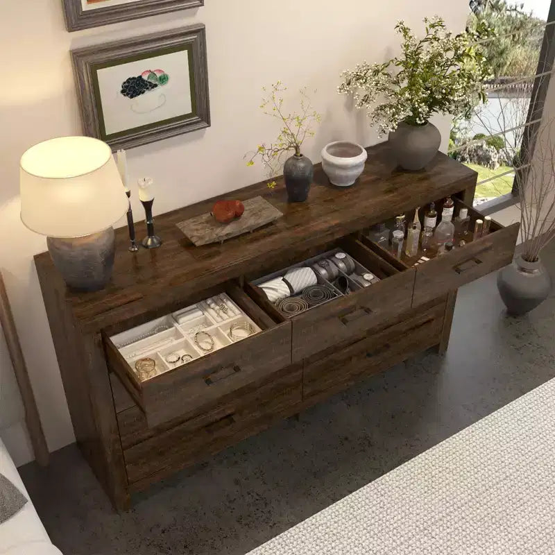 Rustic 9-Drawer Chest Dresser with Organizer Compartments