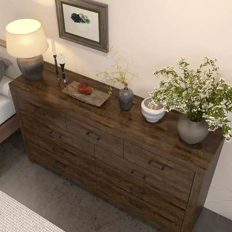 Rustic 9-Drawer Chest Dresser with Organizer Compartments