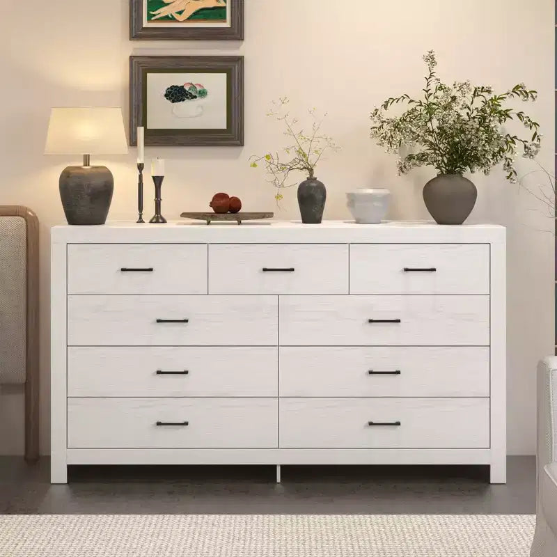 Rustic 9-Drawer Chest Dresser with Organizer Compartments