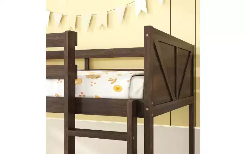 Wooden Bunk Bed Twin Over Twin, Solid Rubberwood Frame with Built-in Ladder, Space Saving, No Box Spring Needed