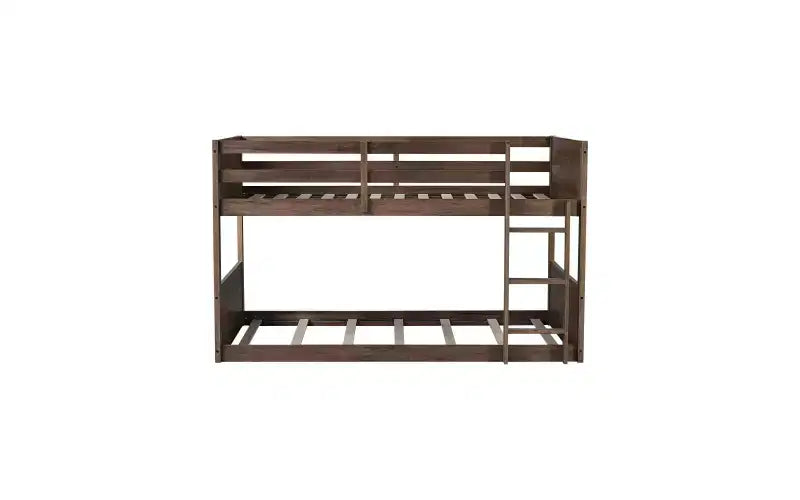Wooden Bunk Bed Twin Over Twin, Solid Rubberwood Frame with Built-in Ladder, Space Saving, No Box Spring Needed