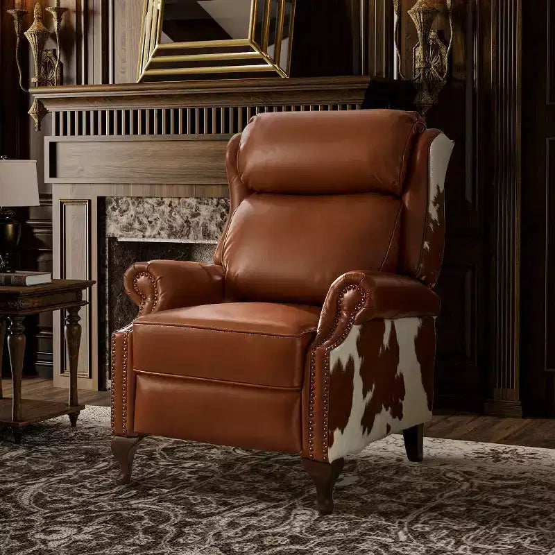 Genuine Leather Manual Recliner with Push-Back Design