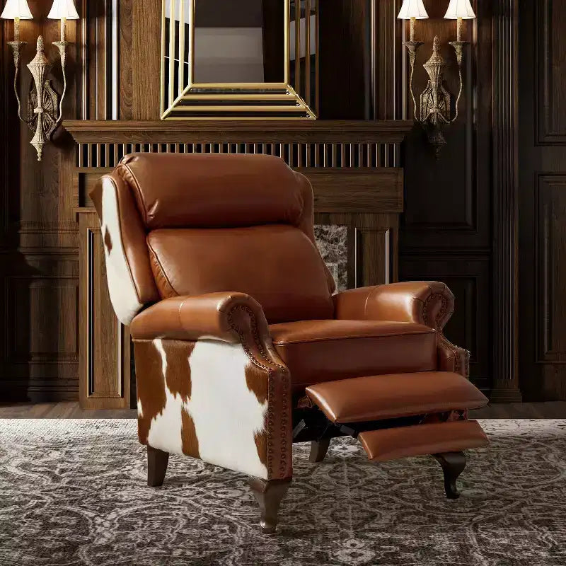 Genuine Leather Manual Recliner with Push-Back Design