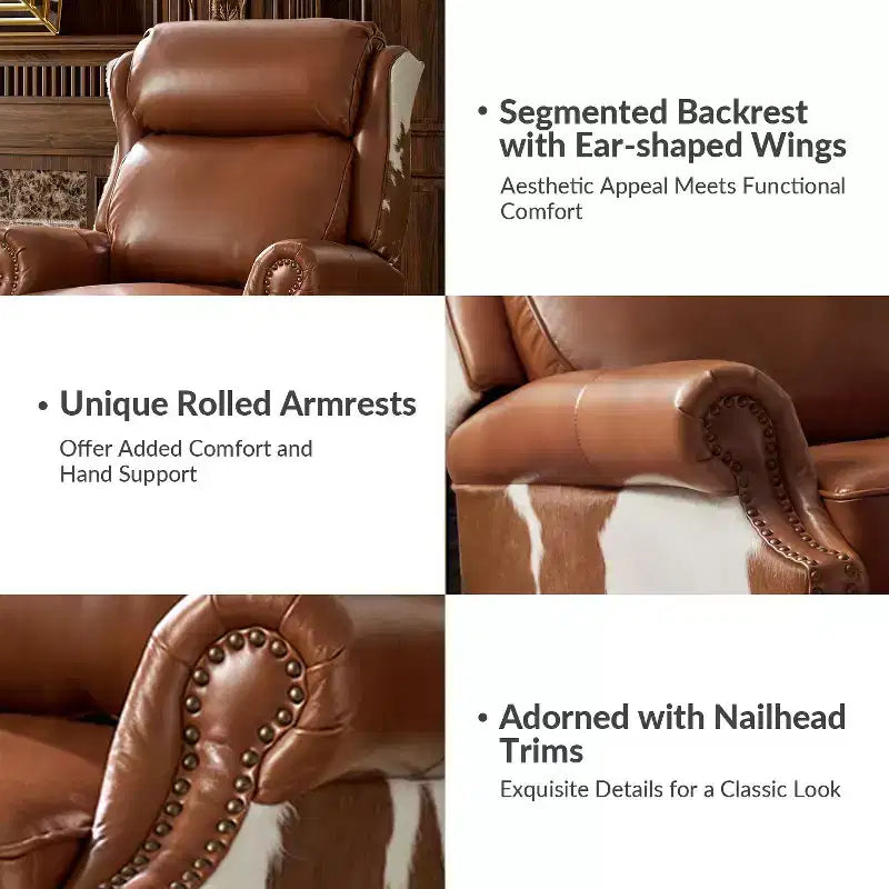 Genuine Leather Manual Recliner with Push-Back Design