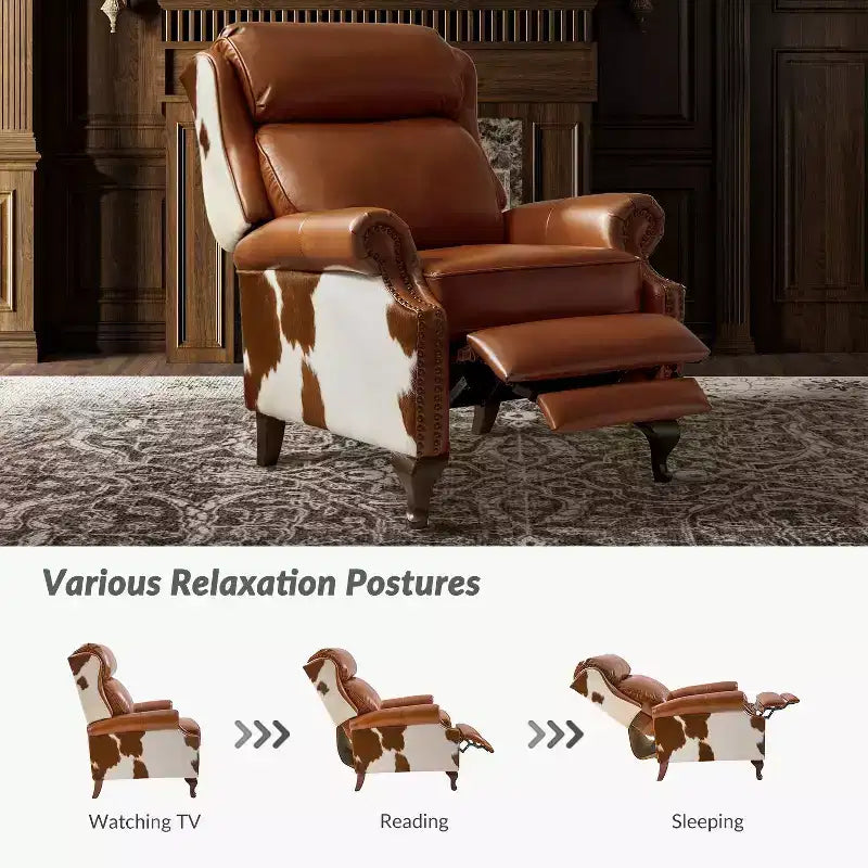 Genuine Leather Manual Recliner with Push-Back Design