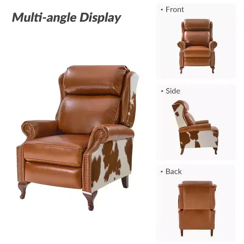 Genuine Leather Manual Recliner with Push-Back Design