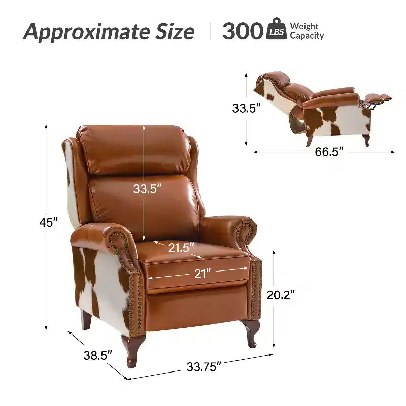 Genuine Leather Manual Recliner with Push-Back Design