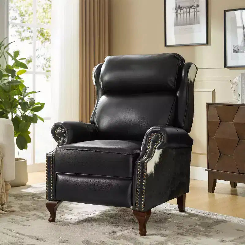 Genuine Leather Manual Recliner with Push-Back Design