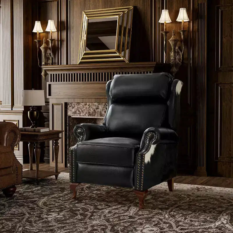 Genuine Leather Manual Recliner with Push-Back Design