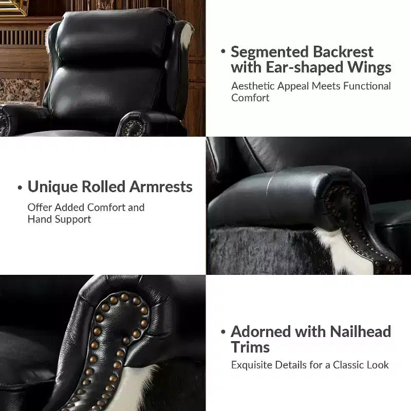 Genuine Leather Manual Recliner with Push-Back Design