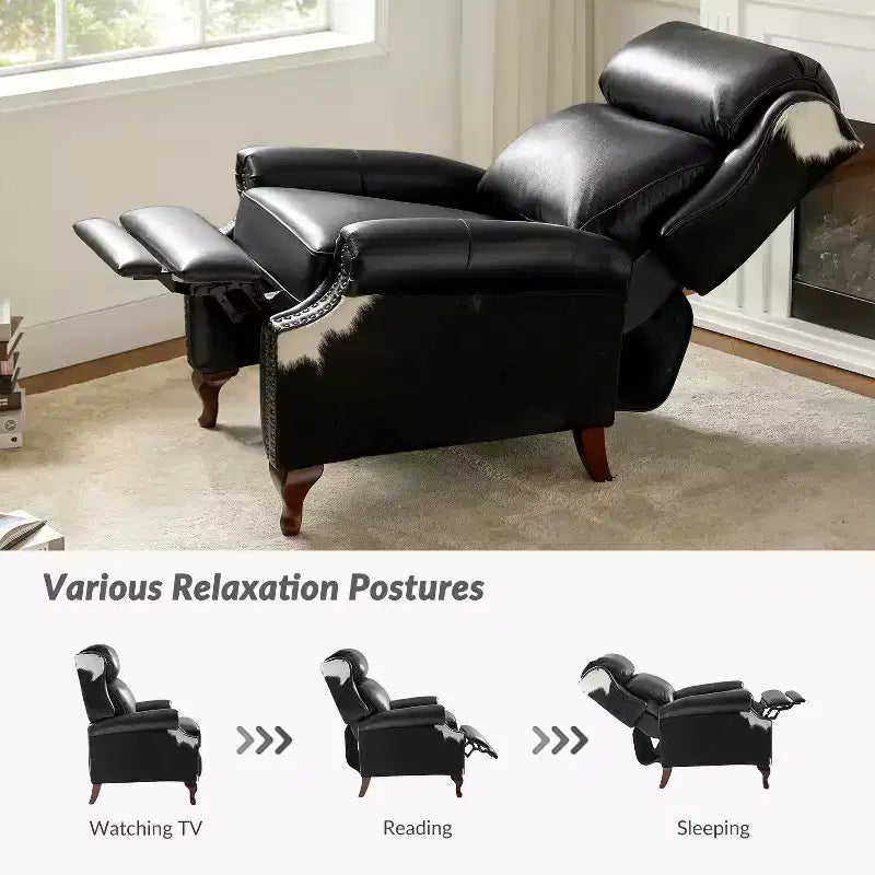 Genuine Leather Manual Recliner with Push-Back Design