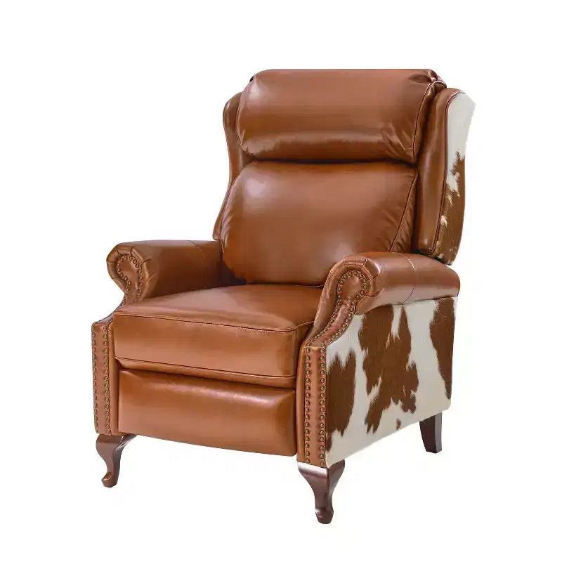 Genuine Leather Manual Recliner with Push-Back Design